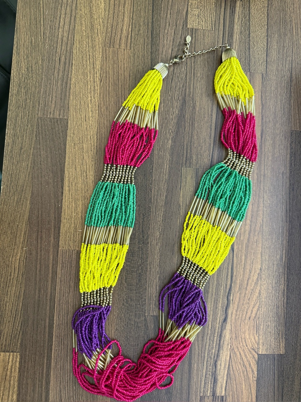 ALDO Multicolor Beaded Tassel Necklace with Yellow, Pink, Green & Purple